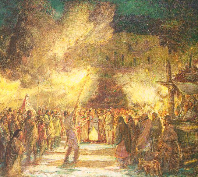 Berninghaus, Oscar Edmund Firelight Procession at the Pueblo on Christmas Eve china oil painting image